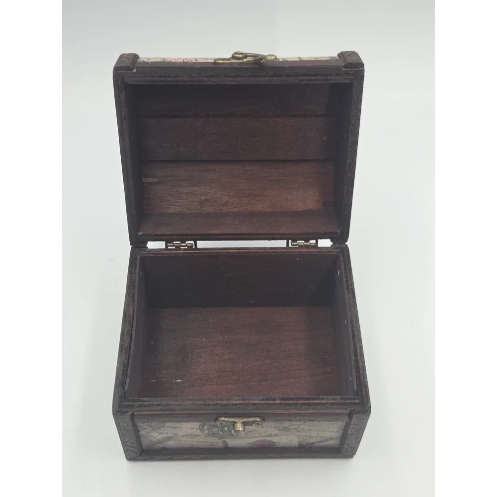 Vintage Wooden Jewelry Box Rose Peony And Script Design Storage box 7''